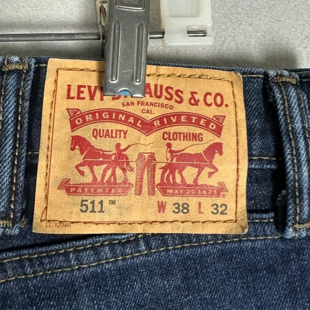 Levis 511 Jeans Mens 38X32 Blue Slim Fit Straight Leg Denim Stretch Dark Wash